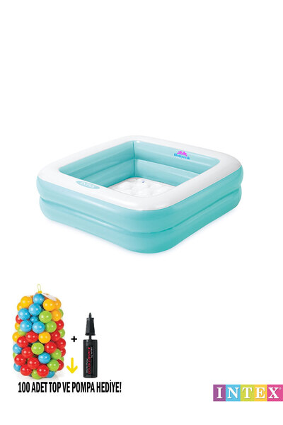 hediyecik İntex Şişme Yumuşak Taban Kare Bebek Oyun Havuzu Set Mavi 1-3 Yaş 8...