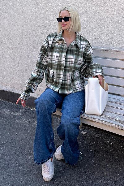 Madmext Haki Düğmeli Gömlek Yaka Oduncu Kısa Ceket MG2181