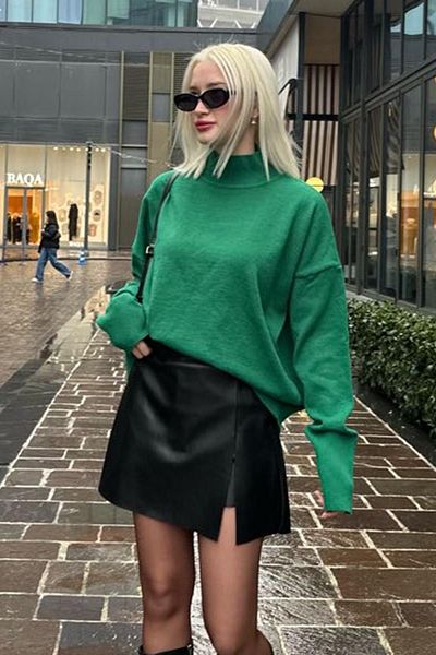 Madmext Mad Girls zöld garbós pulóver Mg1252