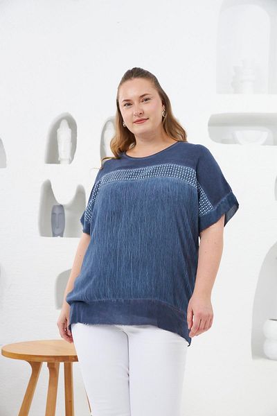 RMG Washed Plus Size Blouse Indigo