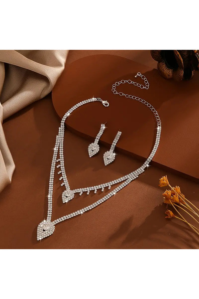 byozanyılmaz Complete Gems-Engraved Design Pendant Earring Set
