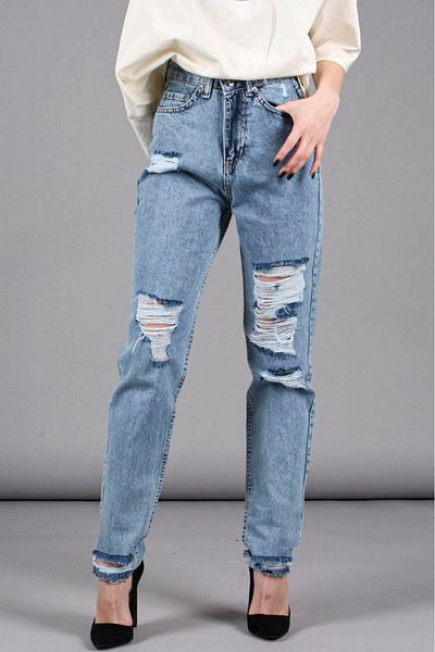 Madmext Mad Girls Blue Ripped Mom Jean Mg1163