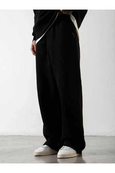 GERLAY Men's Black Comfortable Fit Flat Leg Tracking Pants