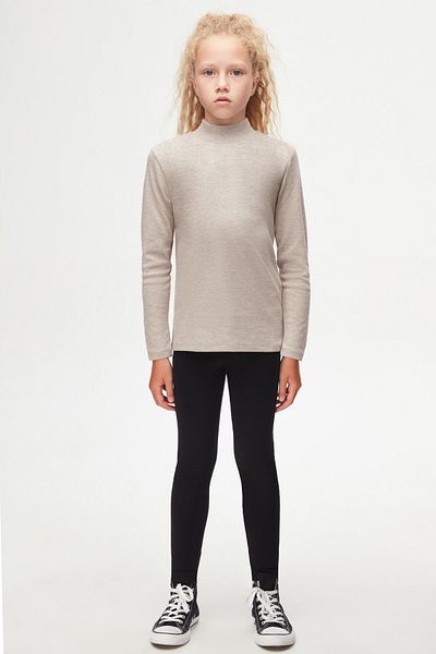LOVETTI Girl - Dark Beige melange Basic Winter Long Sleeve Half Turtleneck T-shirt