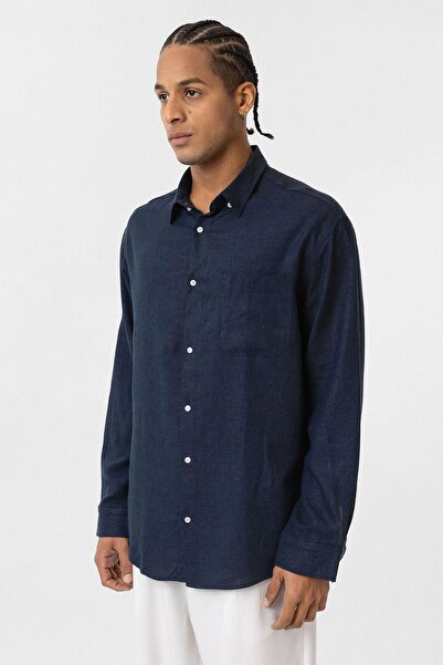 VAMOSCLO Детальна інформація про кишеню Oversize довга сорочка з довгими рукавами, темно-синя