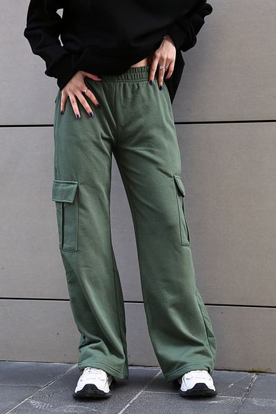 Madmext Khakigrüne Damen-Jogginghose mit weitem Bein und Cargotasche Mg1615