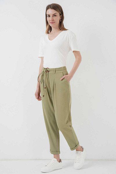 GABRİA Gabria Belted Double Leg Linen Trousers
