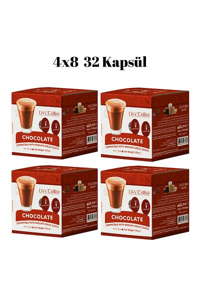 Livy Coffee Dolce Gusto, Compatible Chocolate Capsule Coffee 4X8 32 Capsules