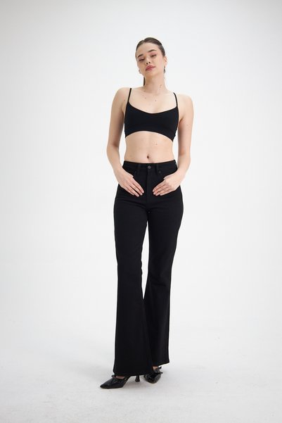 cracpot Kadın Yüksek Bel Cotton Flare Jean Pantolon