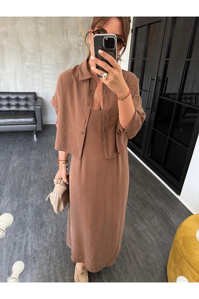 My Blog Brown Modal Shirt Dress Set - 51153