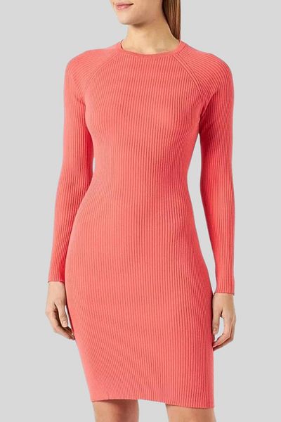HUGO Long Sleeve Women's Knitted Dress Pink
