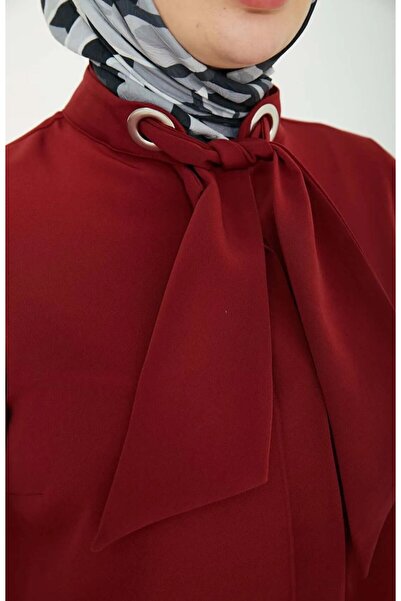 Armine Trend 2025 Spring and Summer Basic Neckline Detailed Scarf Hidden Button Silk Crepe Tunic