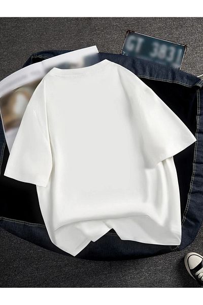 Mythologie Λευκό μπλουζάκι Teddy Bear - Κοντό μανίκι με στάμπα Oversize Crew Neck