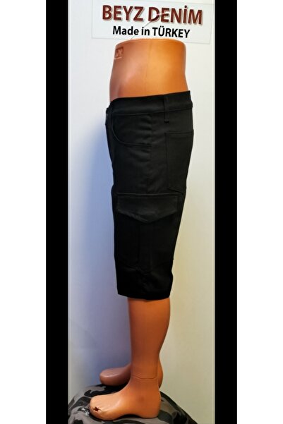BeyzDenim Black Power Lycra Knee Length Shorts Capri Bermuda