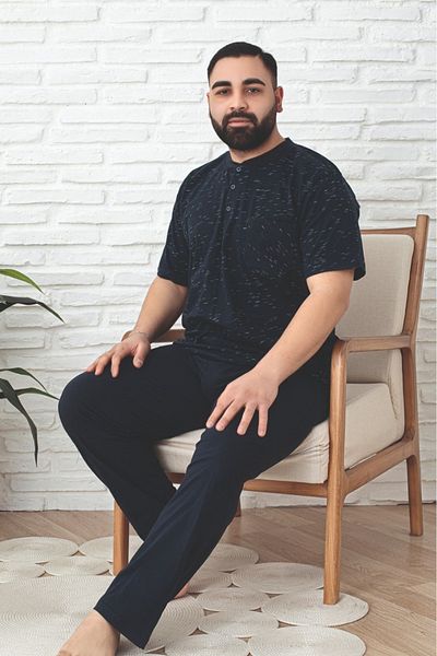 Farya Home Plus Size Cotton Pocket Button Collar Short Sleeve Men's Pajama Set