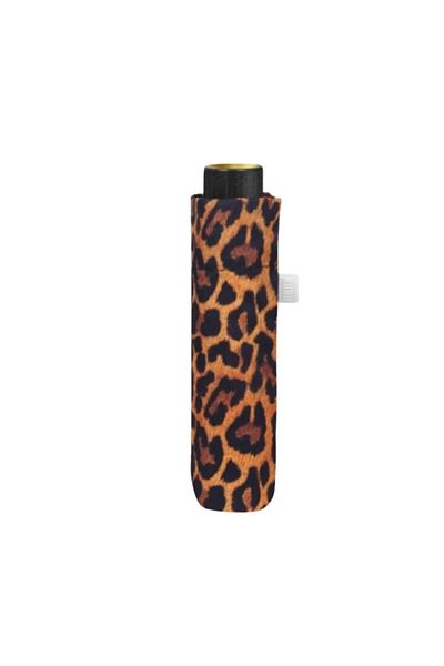 Perletti Mini manual umbrella, Perletti, leopard pattern, cinnamon brown color