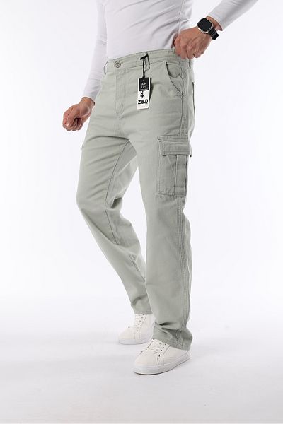 comstar Men's Wide Leg Cargo Pocket Basic Green Baggy Trousers