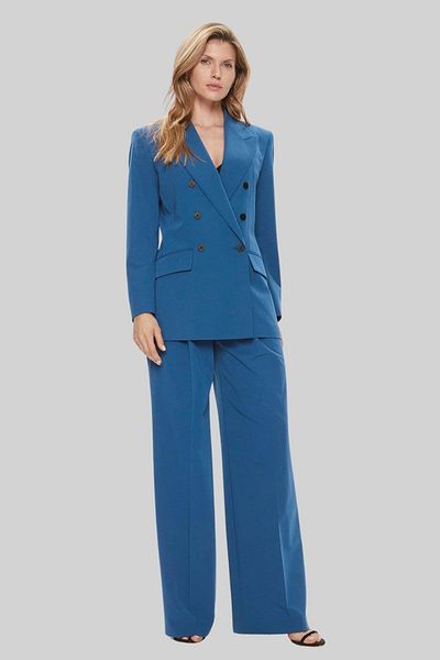 HUGO Women's Inside-Out Belted Fabric Trousers Blue