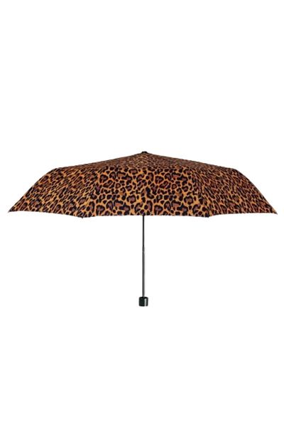 Perletti Mini manual umbrella, Perletti, leopard pattern, cinnamon brown color