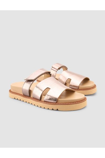 Cabani Papuci de damă din piele naturală 100% bronz strălucitor
