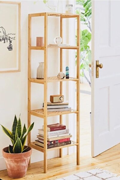 onehediye Masif Ahşap 110x30cm 5 Raflı Açık Banyo Dolabı Banyo Düzenleyici Ra...