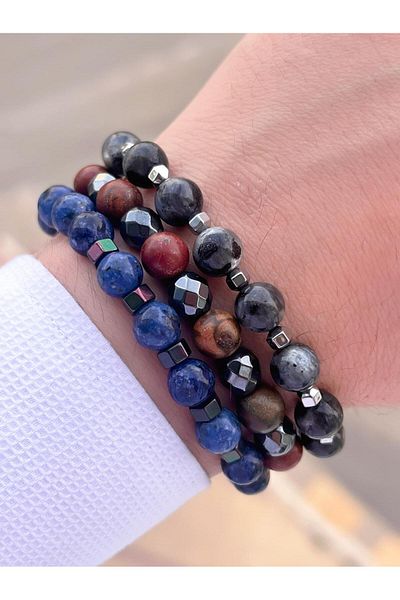 NURSAAT 3 Piece Special Design Unisex Natural Stone Bracelet Chakra, Turquoise, Jade, Agate and Citrine Stones 07