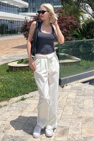 Madmext Bequeme Hose mit hoher Taille und weitem Bein - Weiß MG2120