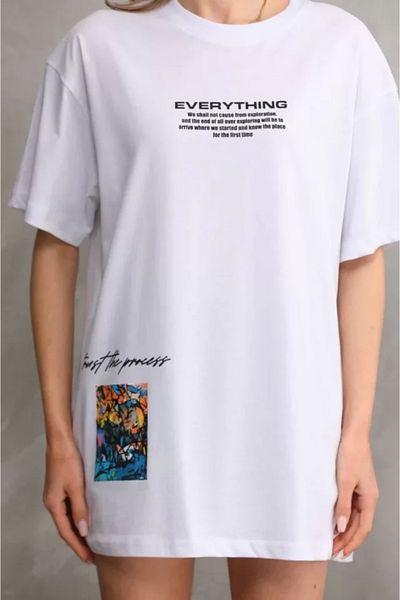 Mythologie Tricou alb Everything - mânecă scurtă cu decolteu oversize imprimat