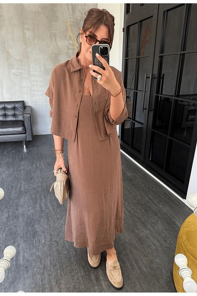 My Blog Brown Modal Shirt Dress Set - 51153