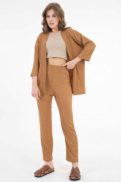 Saade Kamel Raschel Fabric Kimono - Trousers Knitted Set