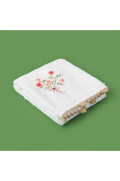 Evidea Soft Granny Summer Flower Embroidered Hand Towel - Ecru - 30X50 cm