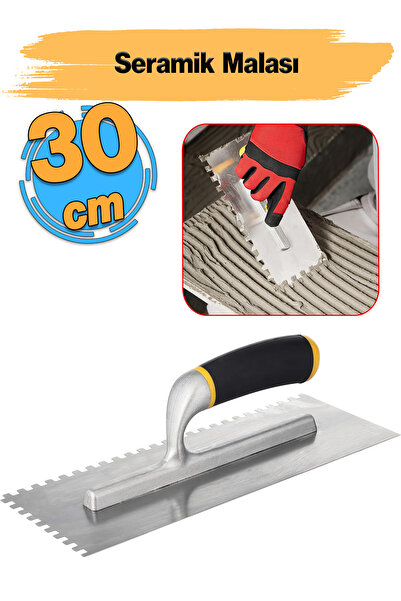 Badem10 Metal Seramik Malası 30 cm Plastik Saplı Harç Derz Sıva Yüzey Düzleştirme Fugas Malası Saten 1 Adet
