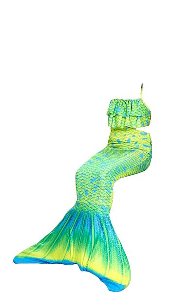 Lolliboomkids Girl's Mermaid Mermaid Ruffle Bikini / Swimsuit 3 Piece Suit Green Color Transition Concept