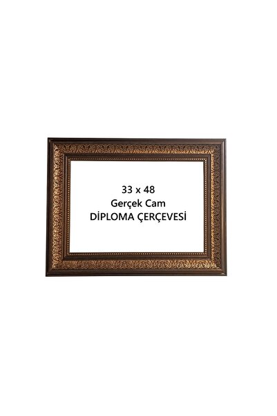 Diploma Çerçevesi Dekoratif 33 x 48 kahve rengi gold Gerçek cam çerçeve