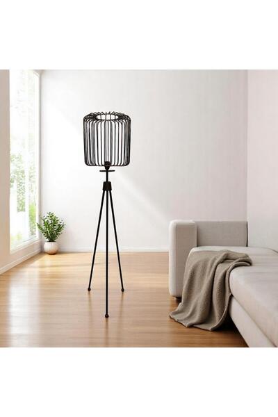 Bahar Aydınlatma Miral Raflı Siyah Tripod Kafes Lambader
