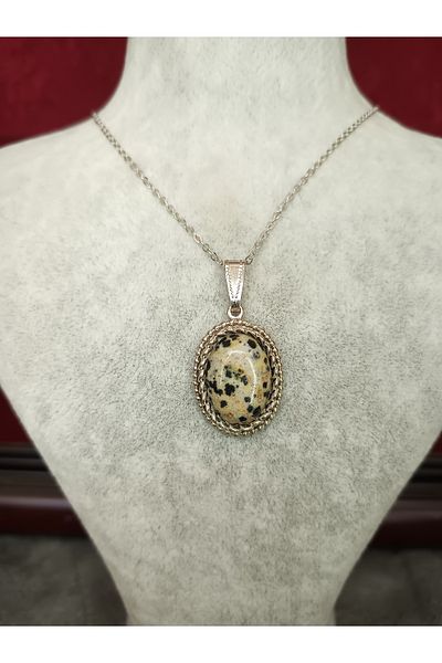 Mos Tespih Jasper Stone Natural Stone Silver Color Necklace