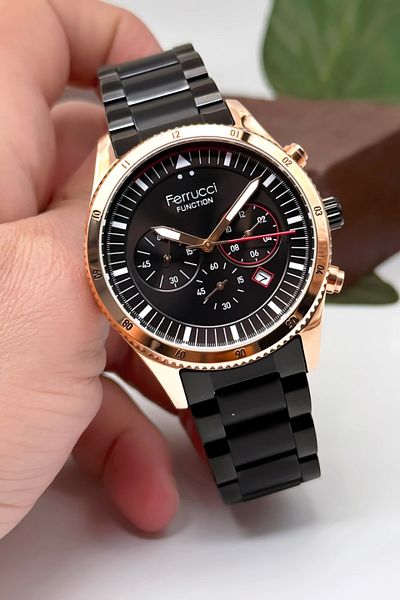 Ferrucci Function Fc 13907Tm |   Black Steel Cord Rose Gold Steel Case Zmfer001