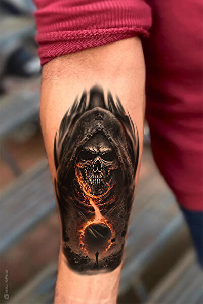 BP Tattoo Flaming Skull Alevli Kuru Kafa Dövmesi