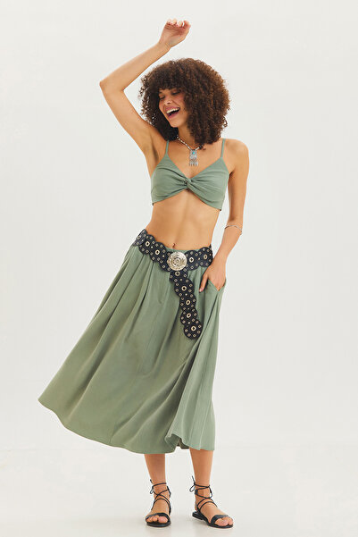 Clandestino Rahat Kesim Midi Boy Yazlık Bohem Etek Çağla