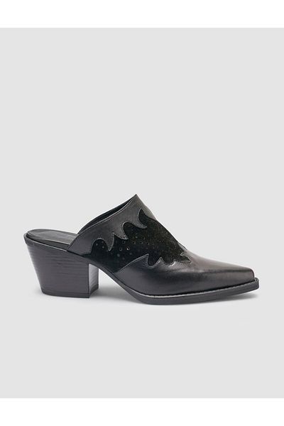 Cabani 100% Genuine Leather Black Women's Cowboy Slippers