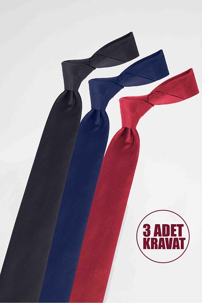 Tudors 3 Pack Plain Thin Black-Navy-Burgundy Men's Ties