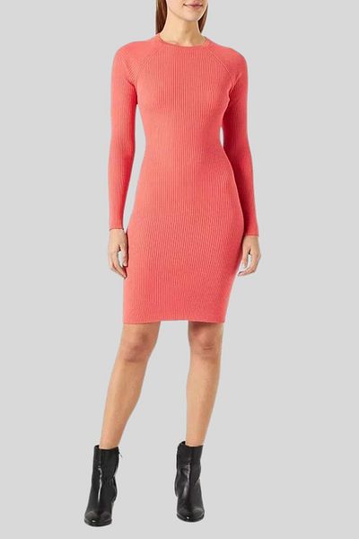 HUGO Long Sleeve Women's Knitted Dress Pink