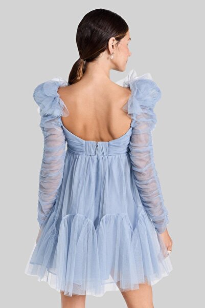 Zimmermann Kadın Tül Kıvrımlı Mini Elbise Mavi