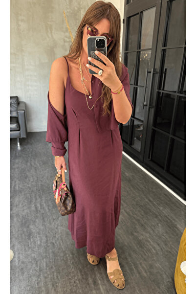 My Blog Mürdüm Modal Gömlek Elbise Takım - 51153