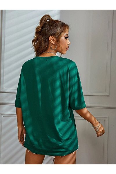 Mythologie Μπλουζάκι Nefti Green New York Written - Κοντό μανίκι με στάμπα Oversize Crew Neck