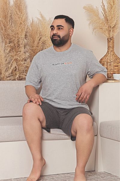 Farya Home Plus Size Cotton Pocket Men's Pajama Set with Short Sleeve Shorts