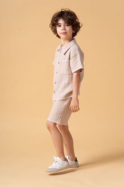Minipodyum Boy's Shirt Shorts Muslin Summer Double Set