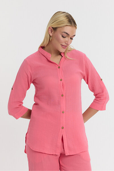 TCT TEKSTİL SET - CĂMAȘĂ CU GULER DIN MUSLINĂ ȘI PANTALONI TIP PARADISE - 1010-2030