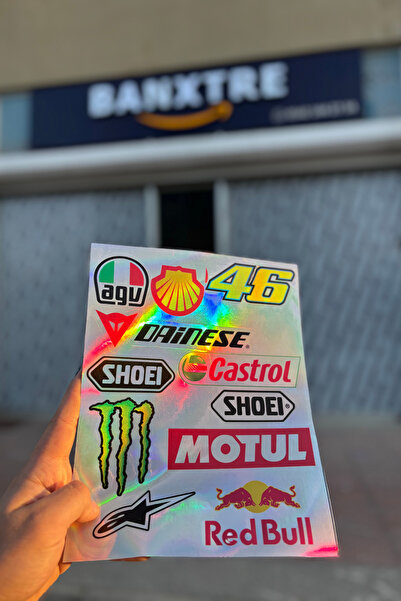 Banxtre Motor ve Kask için Sponsorlu Markalar Hologramlı A4 Sticker Pack Seri -1(11 Sticker Tek Paket)