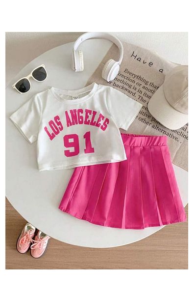 My Kids Wear Pleated Skirt Printed Girl's Suit